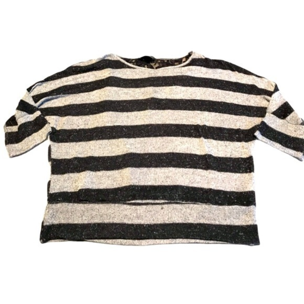 Byline XL grey black stripe dolman sleeve lace back 3/4 sleeve crop sweater